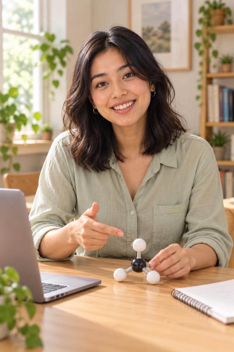 A chemistry tutor with a molecule model